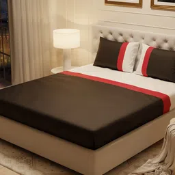 Stoa Paris Urbain Black & White Striped 300 TC King Bedsheet with 2 Pillow Covers-image-95
