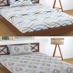Aura White & Black 2 Pcs 180 TC Abstract & Geometric Single Bedsheets with 2 Pillow Covers-picture-34