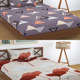 Aura Purple & Beige Floral & Geometric 180 TC 2 Single Bedsheets with 2 Pillow Covers-image-78