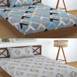 Aura Grey & Beige Printed 180 TC 2 Single Bedsheet with 2 Pillow Covers-image-29