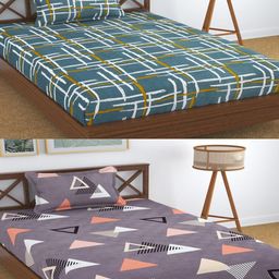 Aura Green & Purple Geometric 180 TC 2 Single Bedsheet with 2 Pillow Covers-image-36
