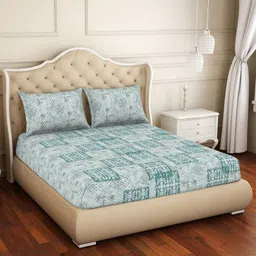 SPACES Adonia Green Floral Cotton 144 TC Anti Bacterial King Bedsheet with 2 Pillow Covers-image-65
