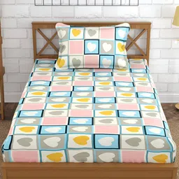 Furnistitchs Beige & Pink Geometric 300 TC Fitted Single Bedsheet with 2 Pillow Covers-image-98