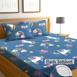 AEROHAVEN Blue & White Cartoon Characters 210 TC King Bedsheet with 2 Pillow Covers-image-79