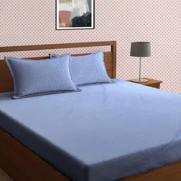 Arrabi Unisex Blue Geometric 300 TC 1 King Bedsheet with 2 Pillow Covers-image-32
