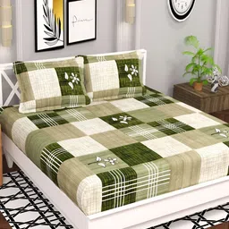 bsb home Green & Beige Geometric 120 TC Queen Bedsheet with 2 Pillow Covers-image-87