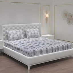Moca By Monte Carlo Grey & White 104 TC Queen Bedsheet with 2 Pillow Covers-image-18