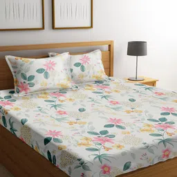 RAGO White and Pink 210 TC Queen Bedsheet with 2 Pillow Covers-picture-18