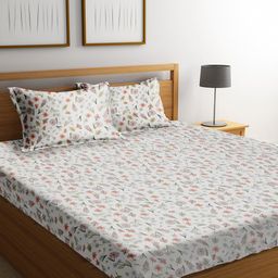RAGO White and Green 210 TC Queen Bedsheet with 2 Pillow Covers-image-38