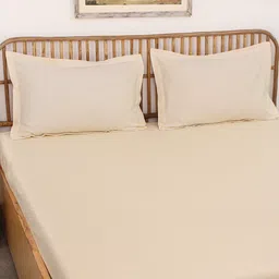 House This Sesame Off White Cotton 600 TC Queen Bedsheet with 2 Pillow Covers-picture-23
