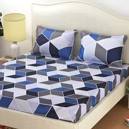 Supreme Home Collective Blue 144 TC Queen Bedsheet with 2 Pillow Covers-image-91