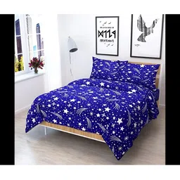 Supreme Home Collective Blue Printed 144 TC Queen Bedsheet with 2 Pillow Covers-image-1