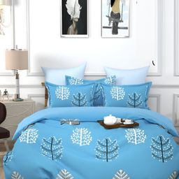 Supreme Home Collective Blue 200 TC Queen Fitted Bedsheet with 2 Pillow Covers-image-4