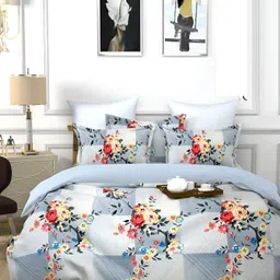 Supreme Home Collective Grey 200 TC Queen Fitted Bedsheet with 2 Pillow Covers-image-30