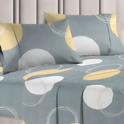 bsb home Grey & Yellow Geometric 144 TC Queen Bedsheet with 2 Pillow Covers-image-47