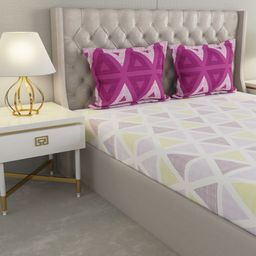 Raymond Home Purple & Yellow Geometric Cotton 144 TC Queen Bedsheet With 2 Pillow Covers-image-37