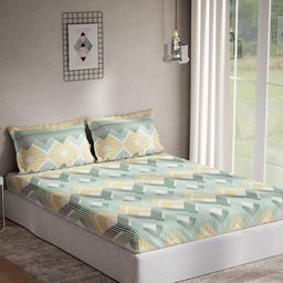 DDecor Green & White Geometric Cotton 144 TC Queen Bedsheet With 2 Pillow Covers-picture-33
