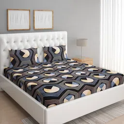 Aura Black And Cream Printed Microfiber 144 TC Queen Bedsheet Set 2.42 m x 2.24 m-image-10