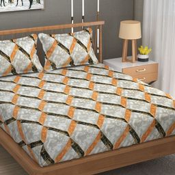Aura Mario Beige & Mustard Geometric 180 TC Double Bedsheet &  2 Pillow Covers-image-62