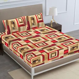 HASHCART Beige & Red Geometric Printed Cotton 210 TC Queen Bedsheet Set 2.40 m x 2.25 m-17