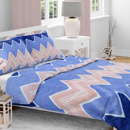 AAZEEM Blue & White Geometric Printed 210 TC Queen Bedsheet with 2 Pillow Covers-43