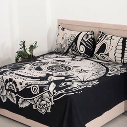 HANDICRAFT PALACE Black & White Printed 144 TC Cotton Queen Bedsheet & 2 Pillow Covers-image-52