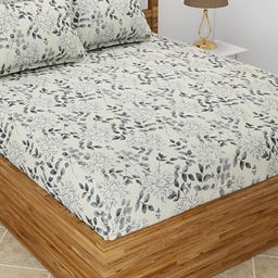 RRC Grey & White Floral 144 TC Queen Bedsheet with 2 Pillow Covers-image-39