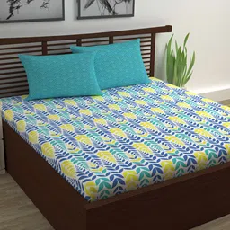 Divine Casa Blue & Green Floral 120 TC Queen Bedsheet with 2 Pillow Covers-image-52