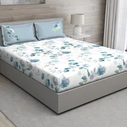 GM Blue & White Floral 150 TC Queen Bedsheet with 2 Pillow Covers-picture-38