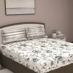 GM Grey & White Floral 180 TC Queen Bedsheet with 2 Pillow Covers-image-90
