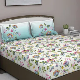 GM Blue & White Floral 180 TC Queen Bedsheet with 2 Pillow Covers-image-88