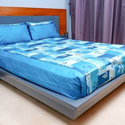 inizio Blue White Floral Cotton 220 TC Queen Bedsheet With 2 Pillow Covers-image-84