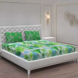 Moca By Monte Carlo Green & Blue 104 TC Queen Bedsheet with 2 Pillow Covers-4