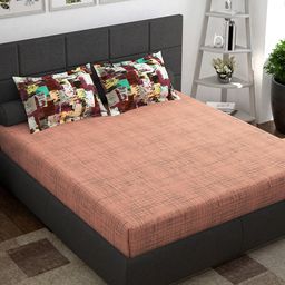 Story@home Brown & Grey 152 TC Queen Bedsheet with 2 Pillow Covers-image-51