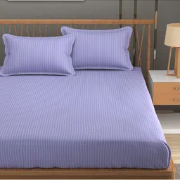 Aura Purple Striped 180 TC Queen Bedsheet With 2 Pillow Covers-image-22