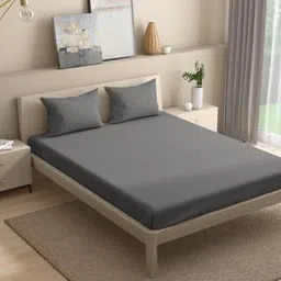 wakefit Eiffel Tower Grey Striped 210 TC Cotton Fitted Queen Bedsheet & 2 Pillow Covers-30