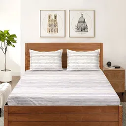 Saral Home Grey & Beige Striped 210 TC Queen Bedsheet with 2 Pillow Covers-image-46