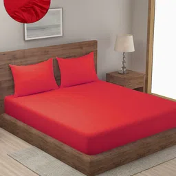 SOKNACK Red Striped 300 TC Queen Bedsheet with 2 Pillow Covers-image-24