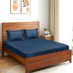 Saral Home Navy Blue 210 TC Queen Bedsheet with 2 Pillow Covers-image-16