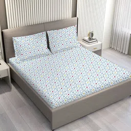 Layers Aria Blue & White Floral Microfiber 120 GSM Double Queen Bedsheet Set-2.54m x2.23m-image-4
