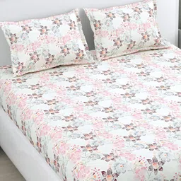 HOME AFFAIRS Pink & White Floral Printed Cotton 160 TC King Bedsheet with 2 Pillow Covers-image-50