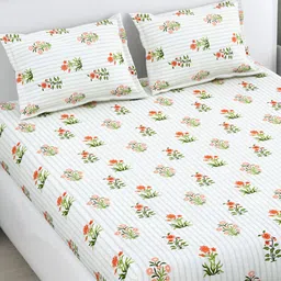 HOME AFFAIRS White & Red Floral Cotton 160 TC King Bedsheet with 2 Pillow Covers-image-37