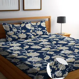AMRANGE Nude-Coloured & White Floral 250 TC King Bedsheet with 2 Pillow Covers-image-72
