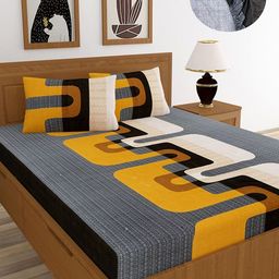 MORADO Yellow & Grey 210 TC Queen Fitted Bedsheet with 2 Pillow Covers-image-56