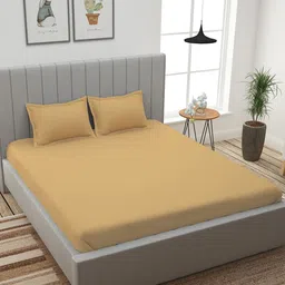 Story@home Beige Solid 300 TC Cotton 1 King Bedsheet with 2 Pillow Covers-image-56