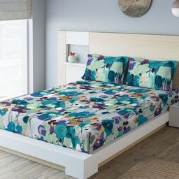 DDecor Blue Abstract 140 TC Cotton 1 King Bedsheet with 2 Pillow Covers-22