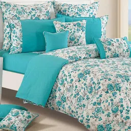 SWAYAM Blue & White 180 TC Fine Cotton Queen Bedsheet with 2 Pillow Covers-34