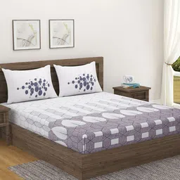 SWAYAM White & Grey Geometric 240 TC King Bedsheet with 2 Pillow Covers-image-79