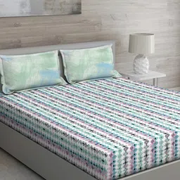 GM Green & Blue 150 TC Queen Abstract Cotton Bedsheet with 2 Pillow Covers-image-66