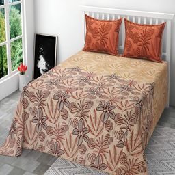 Srijee Decors Brown & Red Ethnic Motifs 210 TC Cotton King Fitted Bedsheet 2 Pillow Covers-image-86